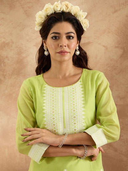 Dhiyona IE Women Woven Design Ethnic Motifs Regular Kurta with Trousers & With Dupatta