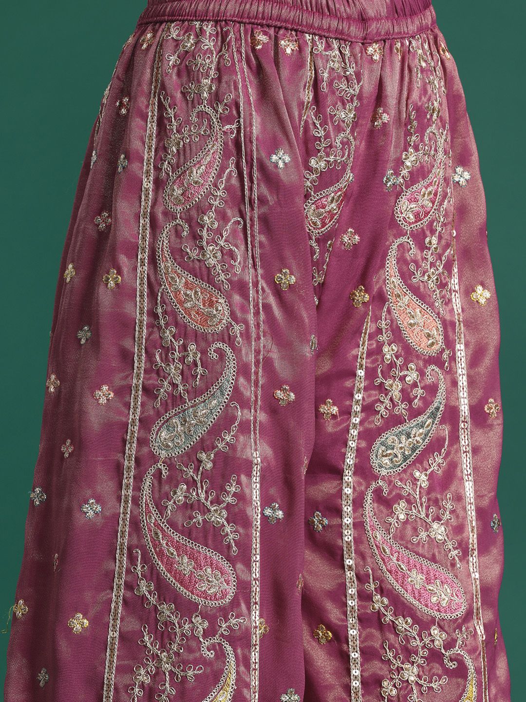Ethnic Motifs Embroidered Sequinned Kurta with Palazzos & Dupatta