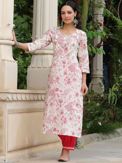 Dhiyona RR Women's Floral Printed Pure Cotton Straight Kurta With Salwar