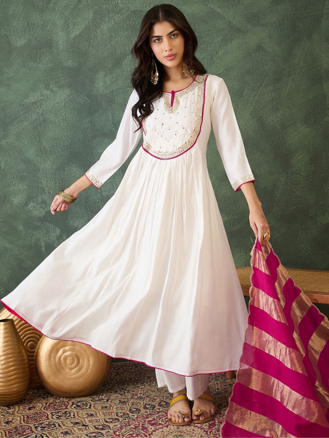 Dhiyona KA Women Embroidered A-Line Kurta Set