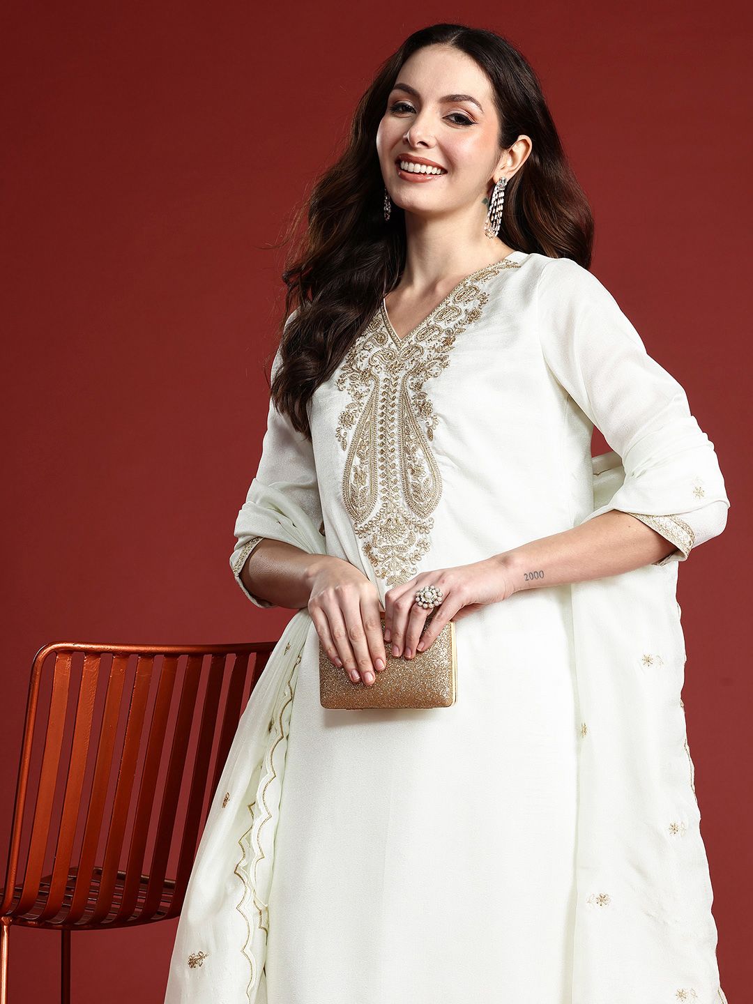 Women Paisley Embroidered Kurta with Trousers & With Dupatta