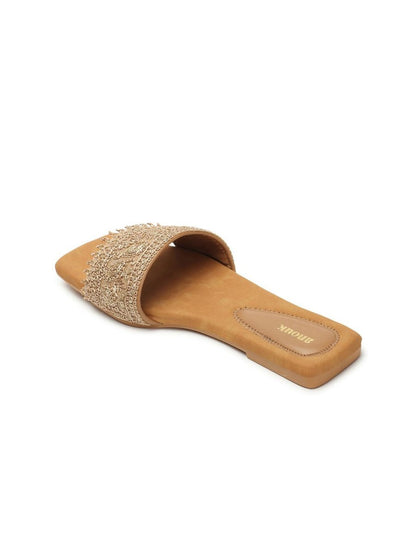 Dhiyona AK Beige Ethnic Embellished Open Toe Flats