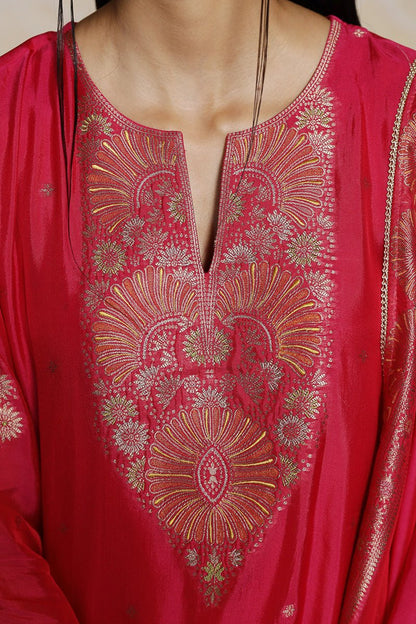Women's Fuchsia Pink Woven Silk Salwar Suit
