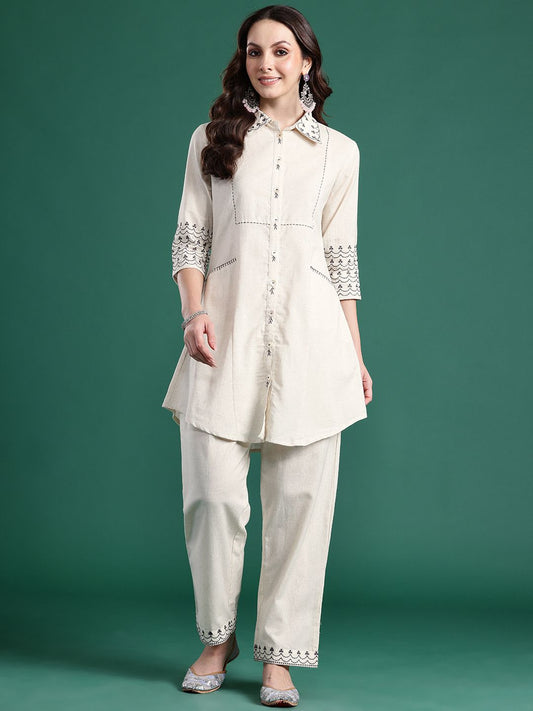 Dhiyona IE Ethnic Motifs Embroidered Thread Work Kurti with Trousers