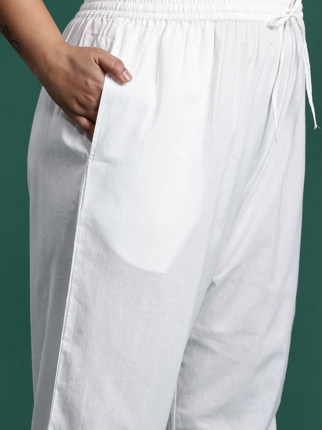 Plus Size Floral Printed Sequinned Pure Cotton Kurta with Trousers & With Dupatta