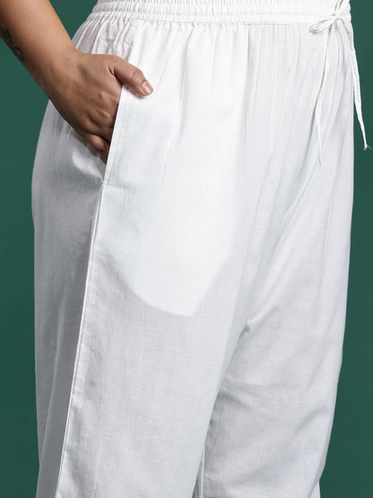 Plus Size Floral Printed Sequinned Pure Cotton Kurta with Trousers & With Dupatta