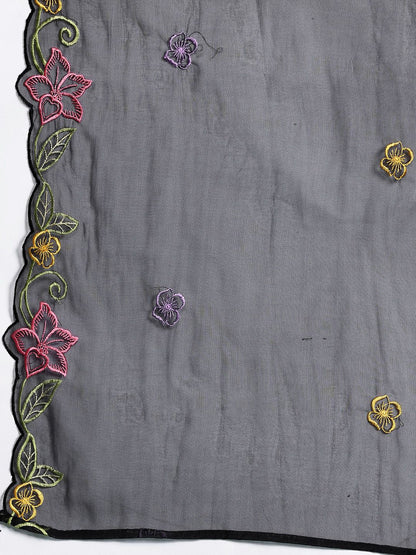 Floral Embroidered Sequinned Kurta With Trousers & Dupatta