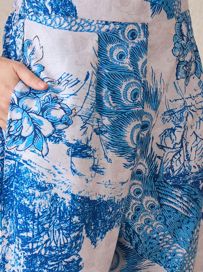 Dhiyona IE Floral Printed V-Neck Straight Kurta With Trouser