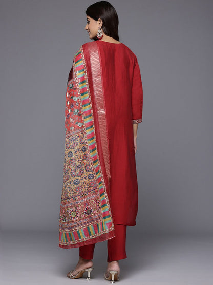 Dhiyona VA Women'sEthnic Motifs Zari Embroidered Mirror Work Kurta With Trousers & Dupatta