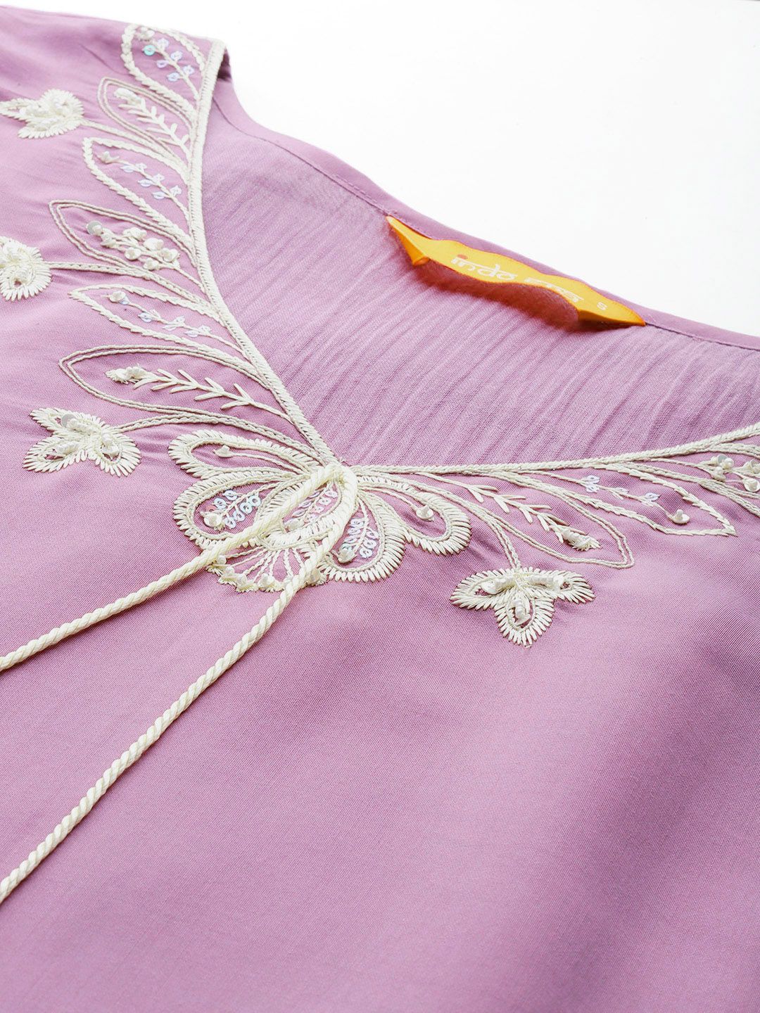 Floral Embroidered Thread Work Kurta with Trousers & With Dupatta