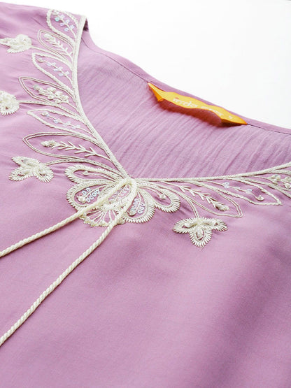 Floral Embroidered Thread Work Kurta with Trousers & With Dupatta