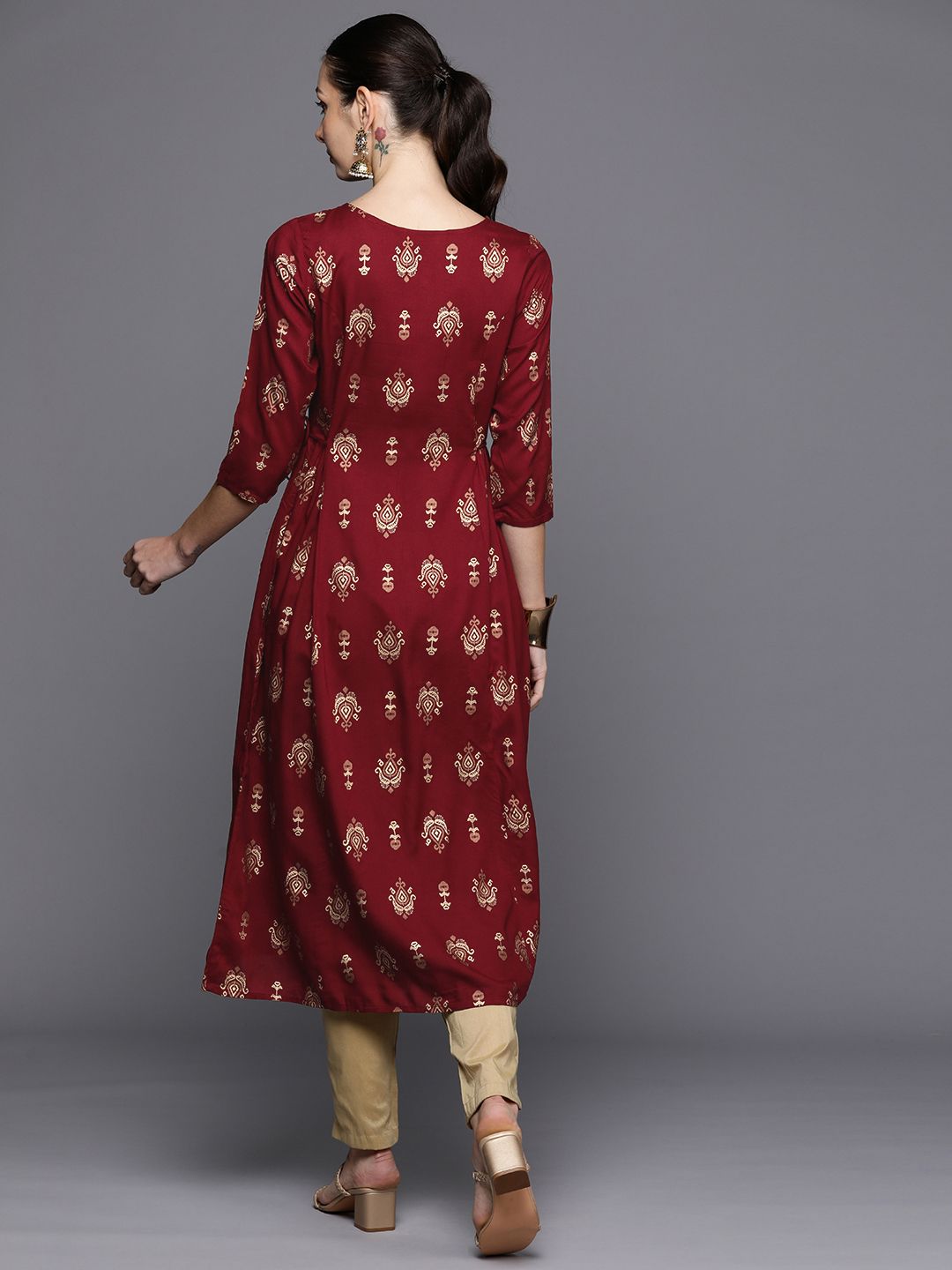 Dhiyona IE Ethnic Motifs Printed Tie-Up Detail A-Line Kurta