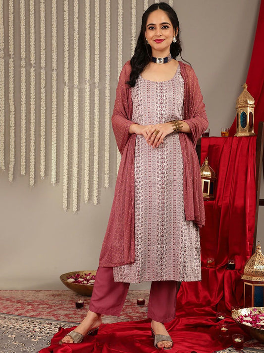 Dhiyona VA Women's Shoulder Straps Woven Printed Straight Kurta & Trouser With Dupatta
