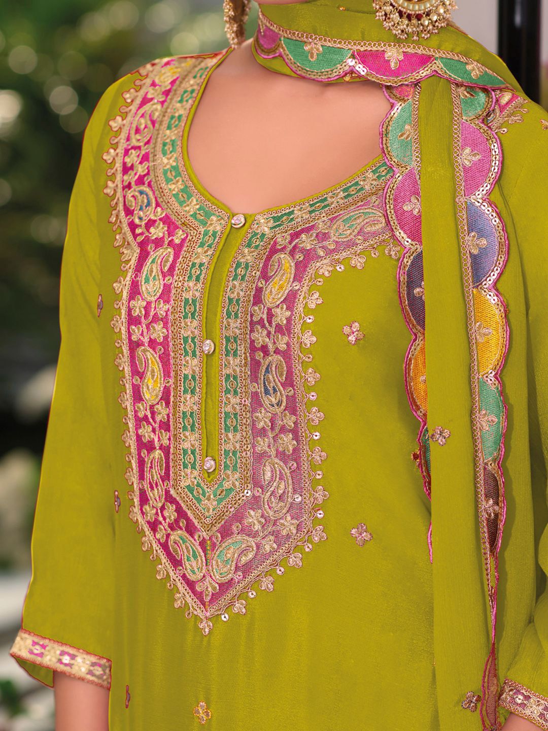 Embroidered Sequinned Kurta With Palazzos & Dupatta