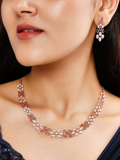 Dhiyona RJ Women's Rose Gold-Plated White CZ-Studded Jewellery Set