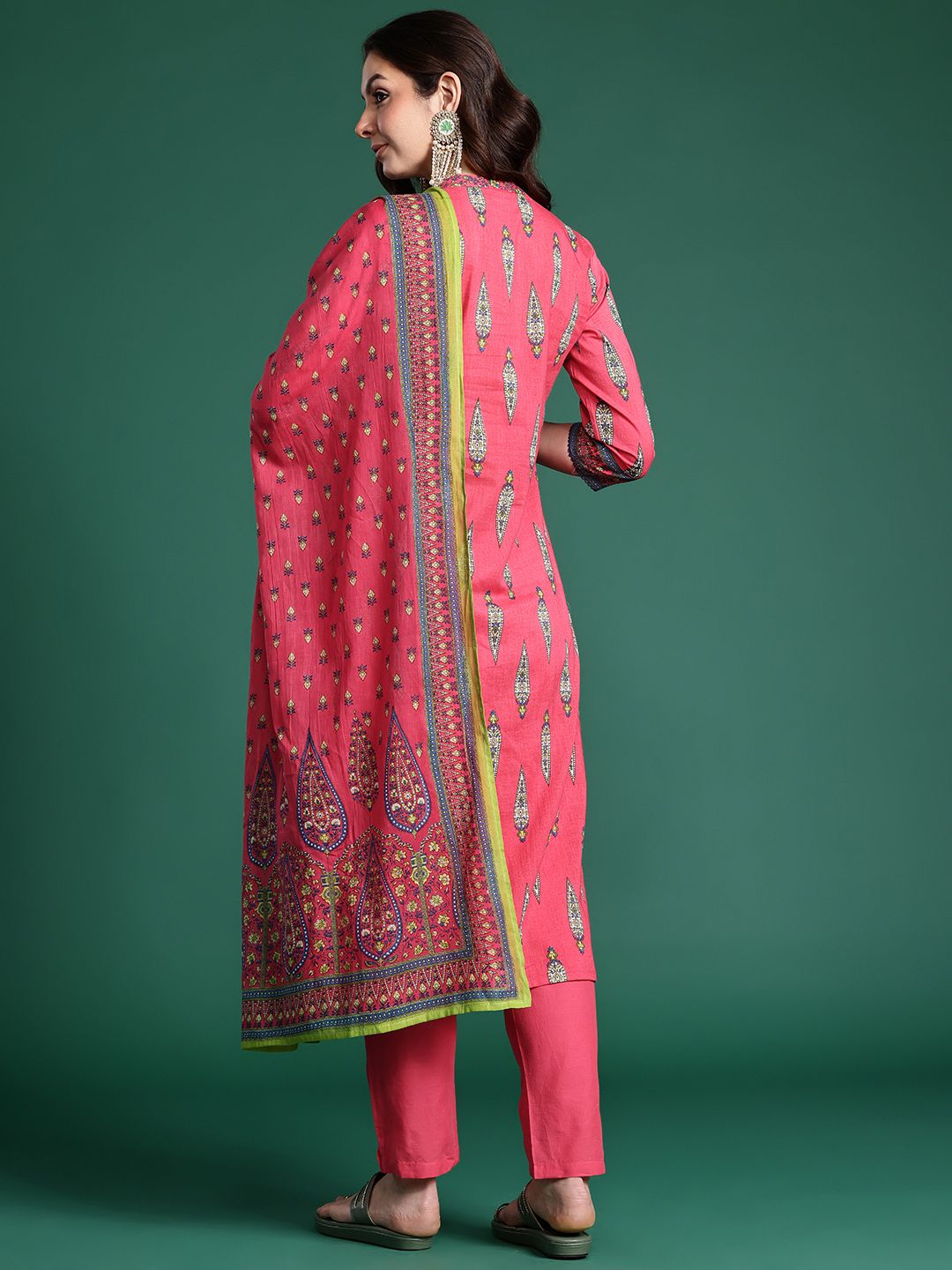 Ethnic Motifs Printed Pure Cotton Kurta with Trousers & Dupatta