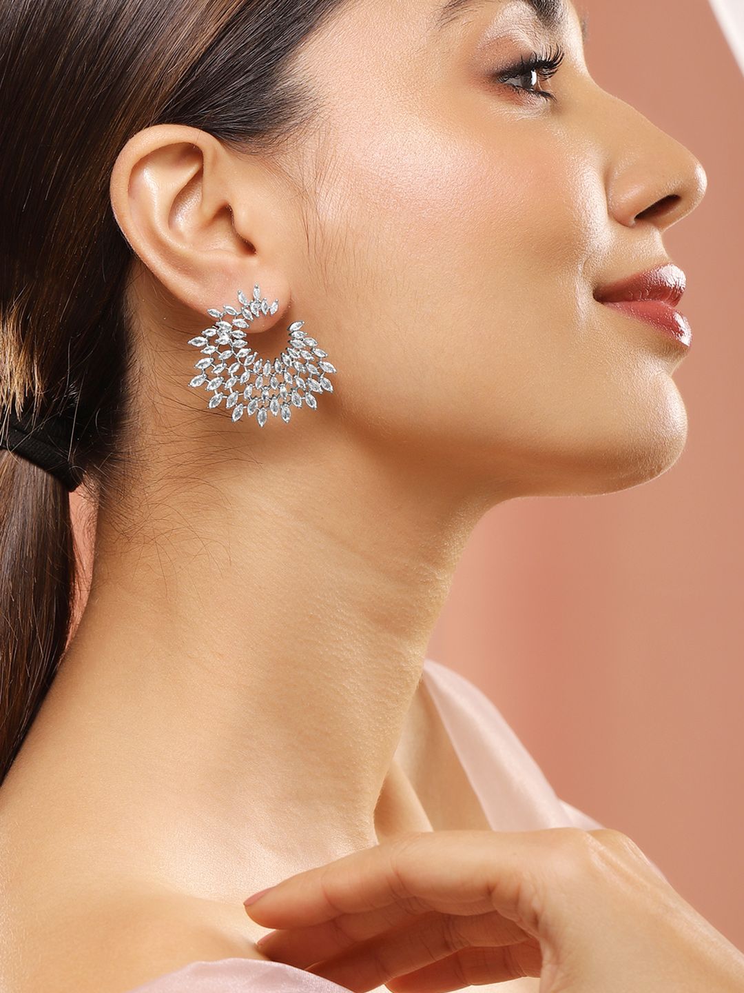 Dhiyona RJ Women's Silver-Plated Handcrafted AD & Cubic Zirconia Studded Designer Spiral Stud Earring