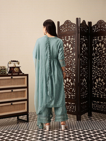 Dhiyona PD Women Empire Pure Cotton Jashn Kurta with Palazzos & Dupatta