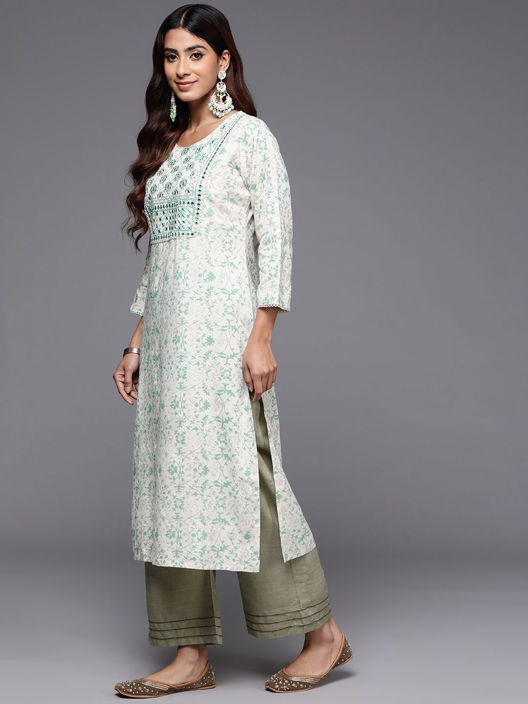 Dhiyona IE Printed Mirror Work Kurta