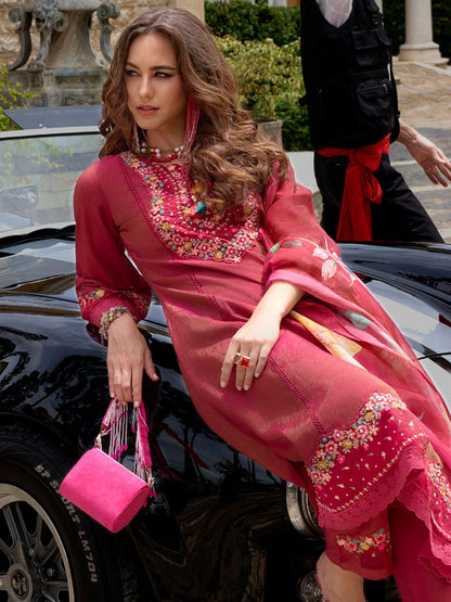 Dhiyona IE Floral Embroidered Kurta With Trousers & Dupatta