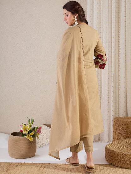 Dhiyona IE Women Yoke Design Embroidered Cotton Kurta with Trousers & Dupatta