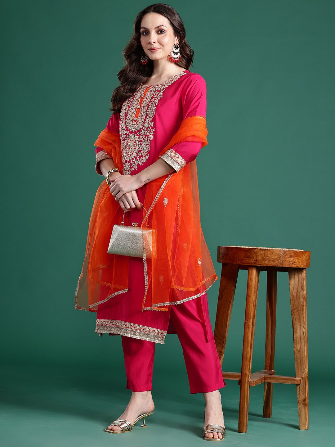 Dhiyona IE Ethnic Motifs Embroidered Kurta with Trousers & Dupatta