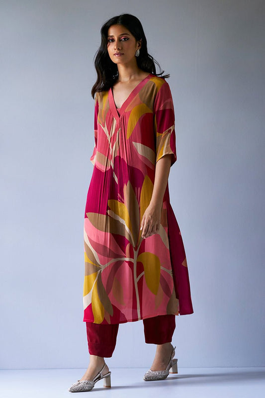 Women's Maroon Crepe Silk Printed Co-ord Set