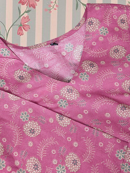 Dhiyona OD  Floral Printed Regular Pure Cotton Kurta with Trousers & Dupatta