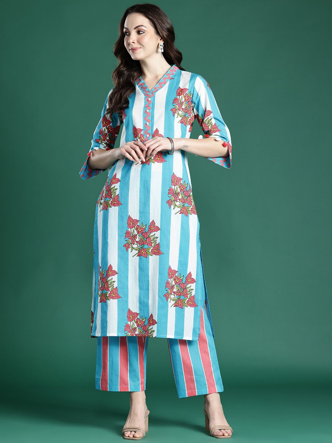 Floral Printed Regular Pure Cotton Kurta with Trousers