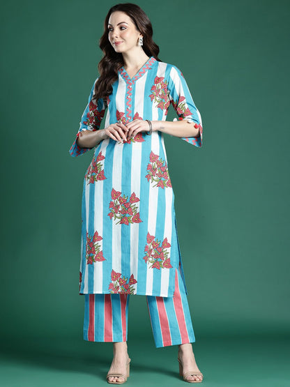 Floral Printed Regular Pure Cotton Kurta with Trousers