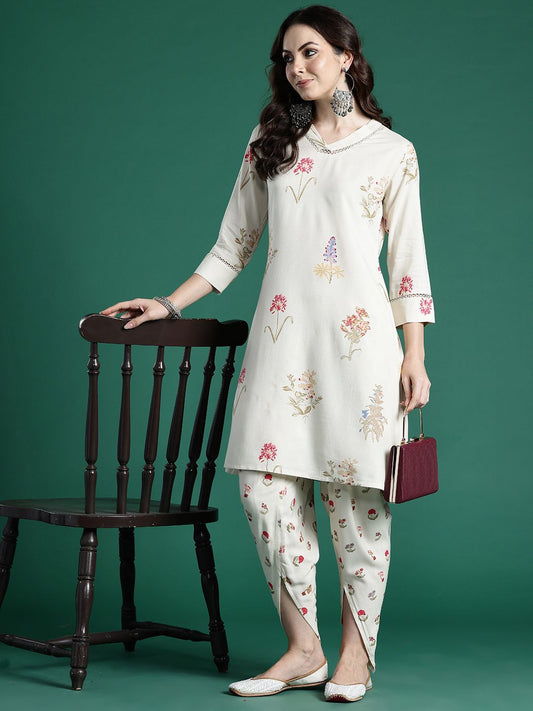 Floral Printed Regular Fusion Kurta with Dhoti Pants