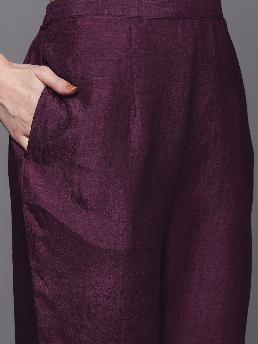 Women Purple Yoke Design Mirror Work Kurta with Trousers & With Dupatta