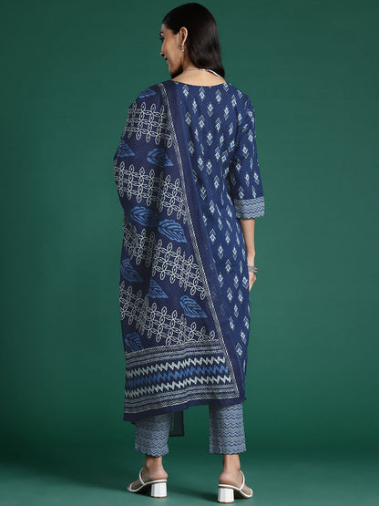 Ethnic Motifs Printed Regular Pure Cotton Kurta With Trousers & Dupatta