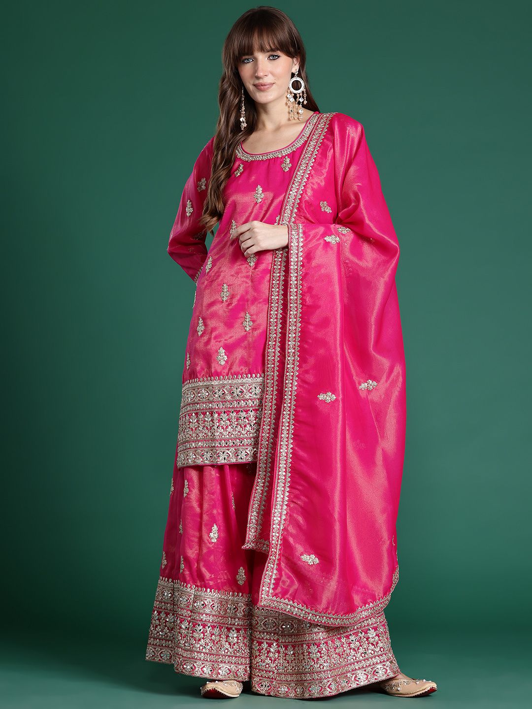 Ethnic Motifs Embroidered Mirror Work Kurta with Palazzos & With Dupatta