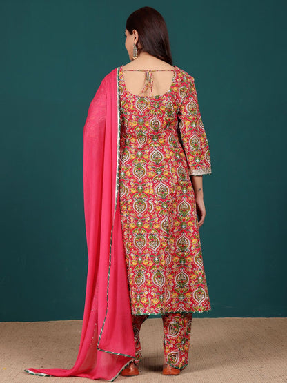 Dhiyona VA Women's Floral Printed Regular Kurta with Dhoti Pants & With Dupatta