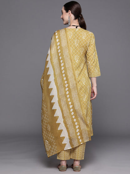 Bandhani Printed Regular Thread Work Pure Cotton Kurta With Trousers & Dupatta