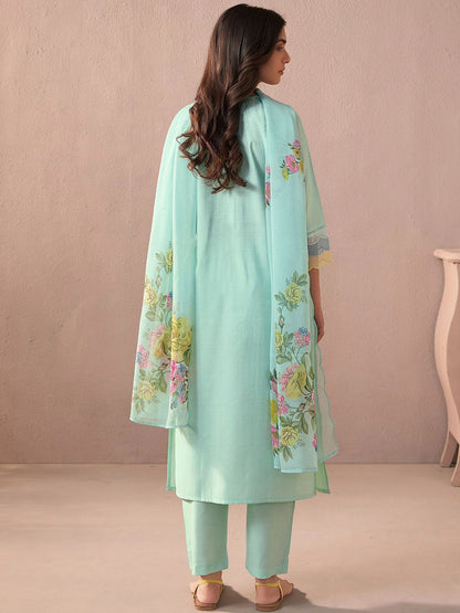Women Floral Embroidered Regular Thread Work Kurta with Trousers & With Dupatta