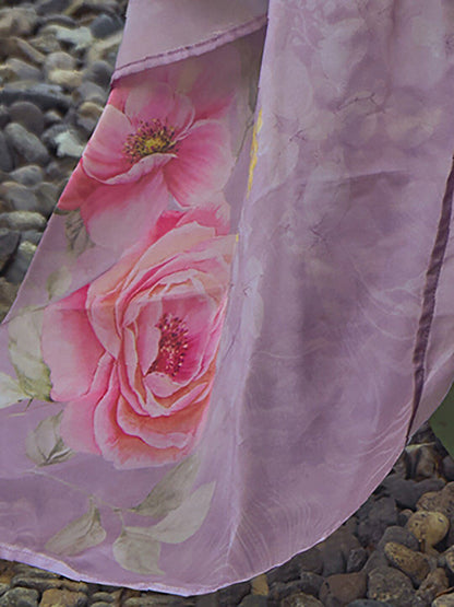 Lavender & Red Floral Embroidered Pure Cotton Kurta With Trousers & Dupatta