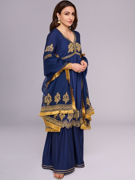 Dhiyona PD Women Jashn Ethnic Motifs Embroidered Zari Work Kurta with Salwar & Dupatta