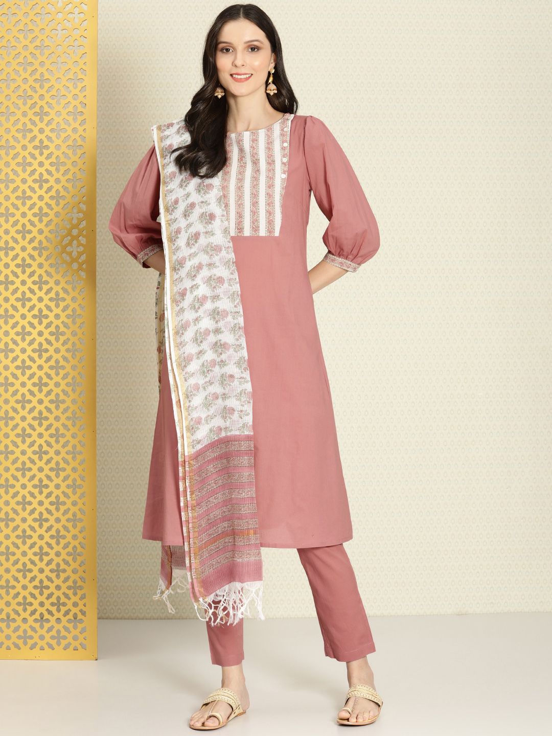 Dhiyona PD Women Women Pink Floral Printed Pure Cotton Rozana Kurta Set