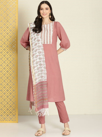 Dhiyona PD Women Women Pink Floral Printed Pure Cotton Rozana Kurta Set