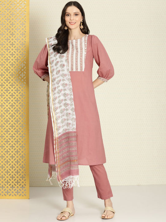 Dhiyona PD Women Women Pink Floral Printed Pure Cotton Rozana Kurta Set