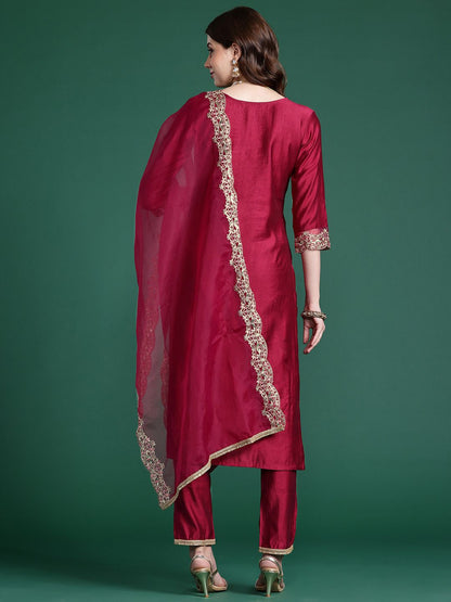 Women Embroidered Straight Kurta Set