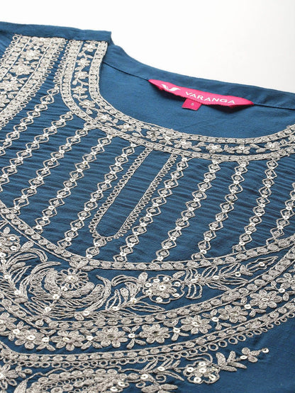 Dhiyona VA Women'sEthnic Motifs Embroidered Zari Kurta With Trousers & Dupatta