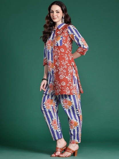 Women Floral Printed Regular Pure Cotton Kurta with Trousers
