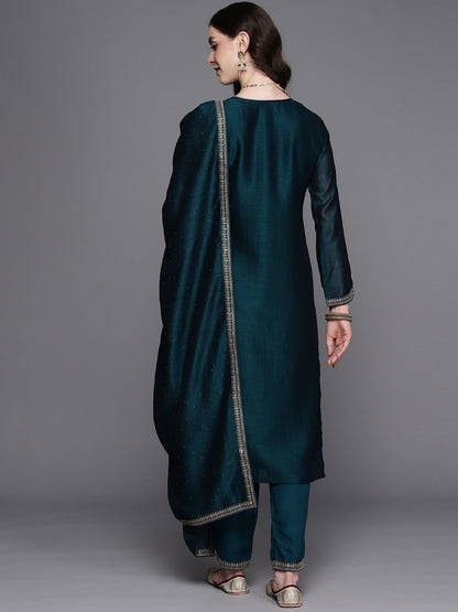 Floral Embroidered Regular Sequinned Kurta with Trousers & Dupatta