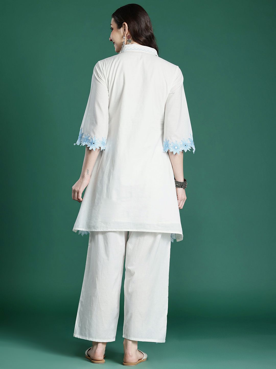 Floral Embroidered Pure Cotton Kurta with Palazzos