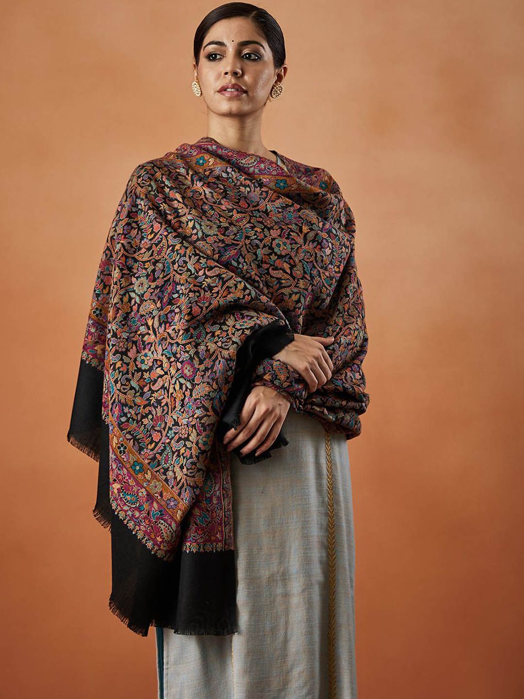 Dhiyona PA Floral Woven Design Fringed Shawl