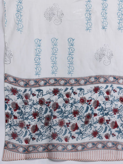 Dhiyona IE Floral Printed Pure Cotton Kurta With Trousers & Dupatta