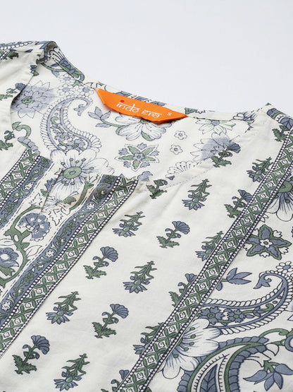 Ethnic Motifs Printed Panelled Pure Cotton Kurta with Trousers & Dupatta
